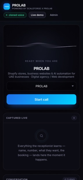 The same AI receptionist demo on a phone.
